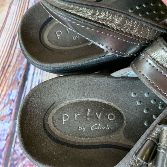 Privo By Clarks Peep Toe Slingback Wedge Sandals Pewter 9.5 - Picture 10 of 13